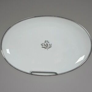 Noritake Bessie 5788 Oval Serving Platter White Blue Floral Platinum Trim Japan